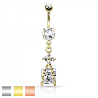 Piercing nombril fleur de strass et pierre carre encorde