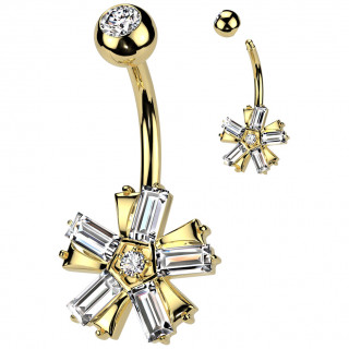 Piercing nombril fleur doré à pétales en baguettes