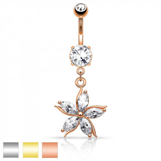 Piercing nombril fleur lgante  ptales zirconium