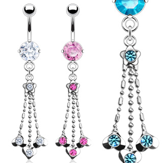 Piercing nombril Fleur et 3 coeurs