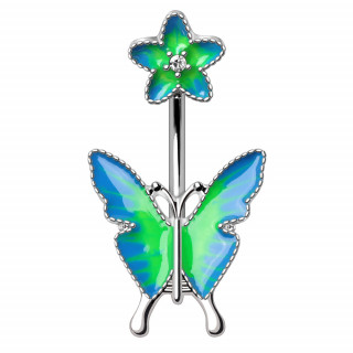 Piercing nombril  fleur et papillon style aquarelle