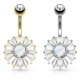 Piercing nombril fleur tincelante  ptales strass