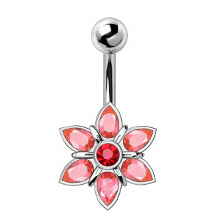 Piercing nombril fleur étoilée à pétales roses