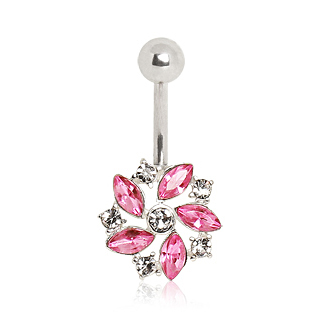 Piercing nombril fleur fantaisie  strass bicolores