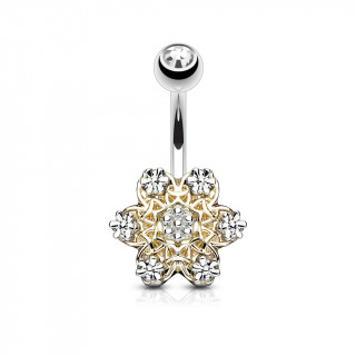 Piercing nombril fleur fleurie dore