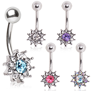 Piercing nombril fleur mtal  ptales strass