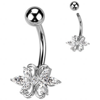 Piercing nombril fleur  6 ptales de zirconium