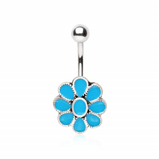 Piercing nombril fleur  ptales maills bleu