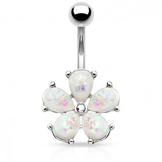 Piercing nombril fleur à pétales d'opale et strass