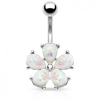 Piercing nombril fleur  ptales d'opale et strass