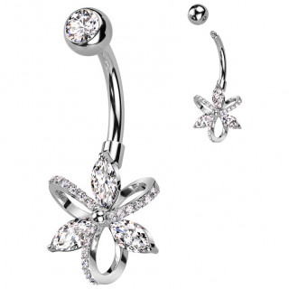 Piercing nombril fleur  ptales zirconiums et boucles paves