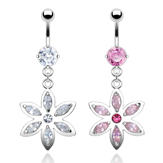 Piercing nombril fleur sertie de 6 p�tales