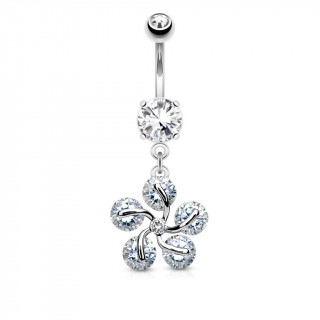 Piercing nombril fleur strass tourbillon