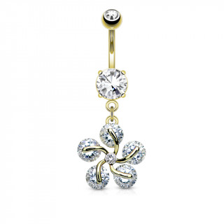 Piercing nombril fleur strass tourbillon - Plaqu or