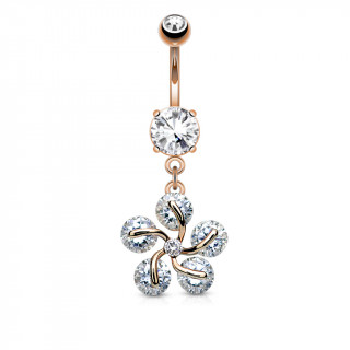 Piercing nombril fleur strass tourbillon - Plaqu or rose