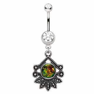 Piercing nombril fleur tropicale  pierre Vitrail Medium