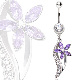 Piercing nombril fleur violette  feuille claire