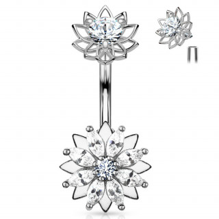 Piercing nombril fleurs en marquises (filetage interne) - Gris