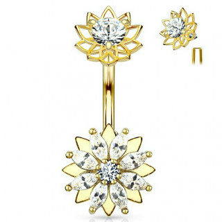 Piercing nombril fleurs en marquises (filetage interne) - Plaqu or