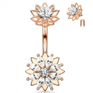 Piercing nombril fleurs en marquises (filetage interne) - Plaqu or rose