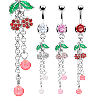 Piercing nombril fleurs, feuilles et cerises