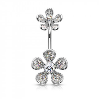 Piercing nombril fleurs à pétales pavés de strass