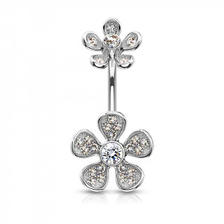 Piercing nombril fleurs  ptales pavs de strass