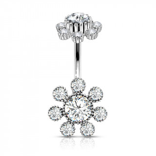 Piercing nombril fleurs scintillantes strass - Clair