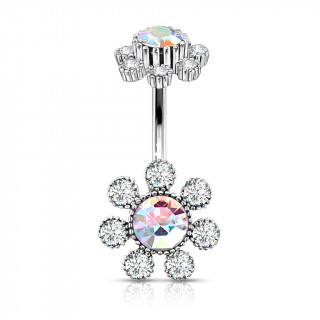 Piercing nombril fleurs scintillantes strass - Clair et Aurore Borale