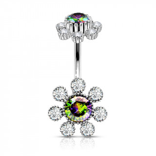 Piercing nombril fleurs scintillantes strass - Clair et Vitrail Medium