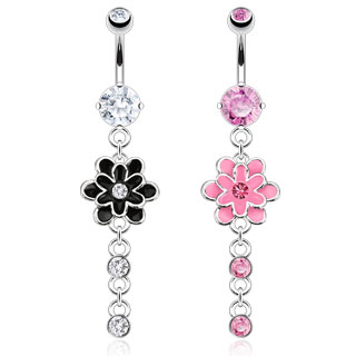 Piercing nombril fleurs sertie  douze ptales