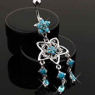 Piercing nombril fleurs Turquoise