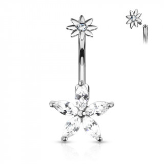 Piercing nombril  fleurs zirconiums (filetage interne)