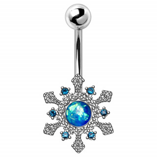 Piercing nombril flocon de neige  opale bleue