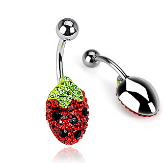 Piercing nombril fraise strass