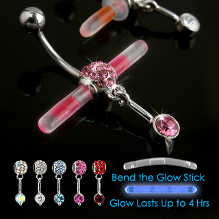 Piercing nombril Glowstick pav de pierres