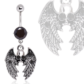 Piercing nombril gothique  pendentif crane ail