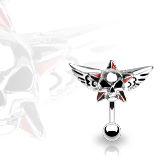 Piercing nombril invers tte de mort et toile avec ailes