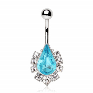 Piercing nombril goutte bleu lagon  strass