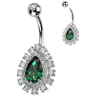 Piercing nombril goutte chic  large zirconium central vert