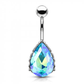 Piercing nombril  goutte de cristal facette - Bleu aqua