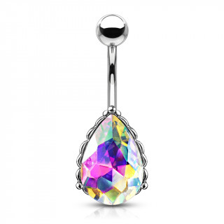 Piercing nombril à goutte de cristal facettée - Clair