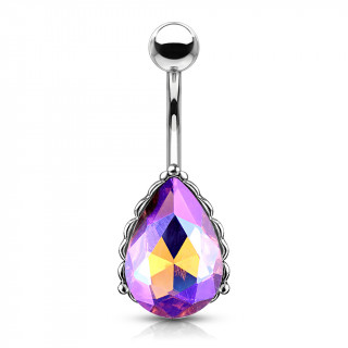 Piercing nombril à goutte de cristal facettée - Pourpre
