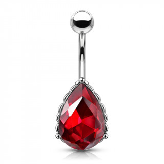 Piercing nombril  goutte de cristal facette - Rouge