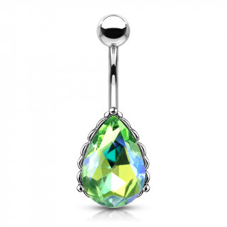 Piercing nombril  goutte de cristal facette - Vert