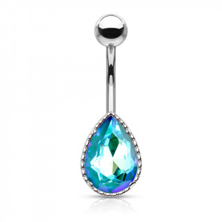 Piercing nombril  goutte de cristal nuanc - Bleu aqua