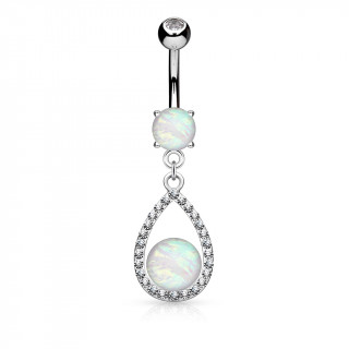 Piercing nombril goutte de strass et Opales