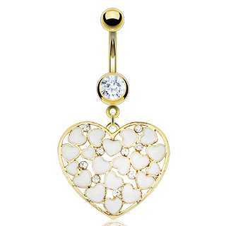 Piercing nombril grand coeur plaqu� or et petits coeurs