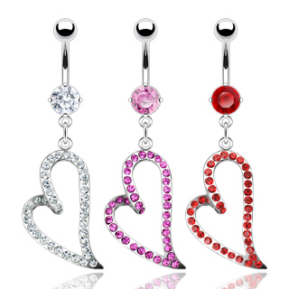 Piercing nombril grand coeur serti