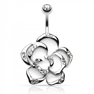 Piercing nombril  grande fleur aux ptales bords de strass